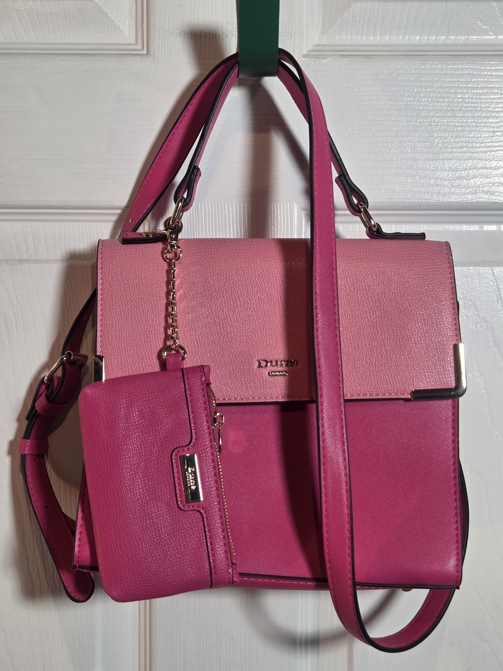 Dune London Two-Tone Pink Top Handle Satchel with a matching detachable pouch